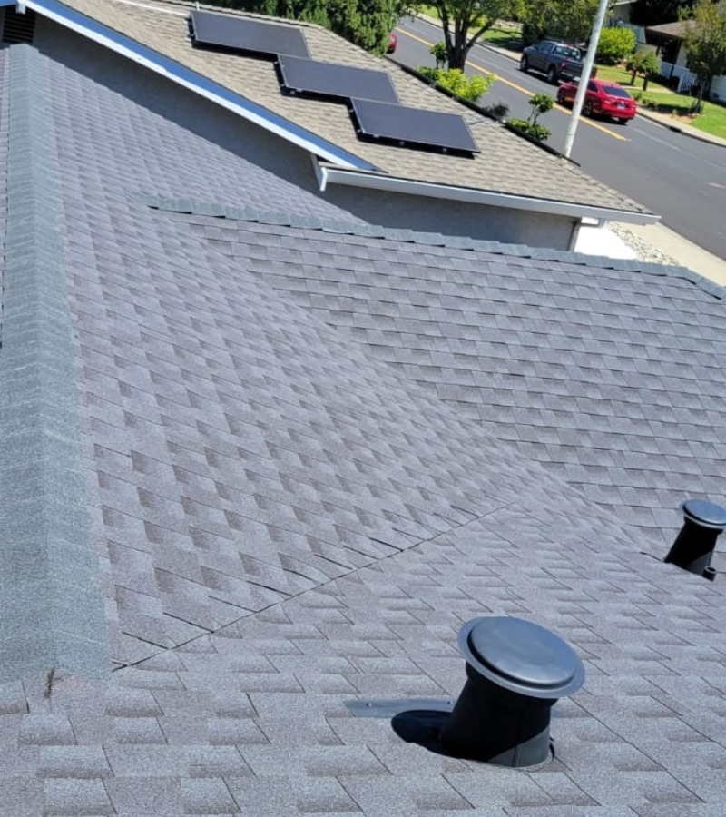 asphalt shingles roof with solar panels