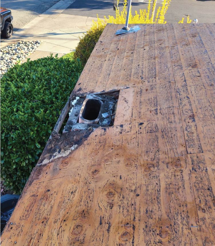 old roof with a big leak in woodland, ca